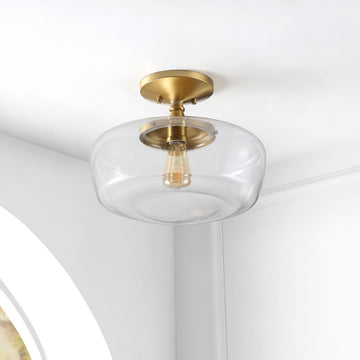 Marfa 14" Glass/Iron Farmhouse Modern LED Flush Mount - JONATHAN Y